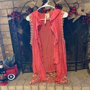 Coral Sleeveless Lace Vest